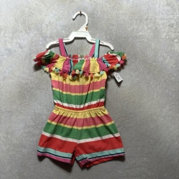 NWT The Children's Place Girl's 6-9 Month Summer Rainbow Striped Shorts Romper - Picture 1 of 6